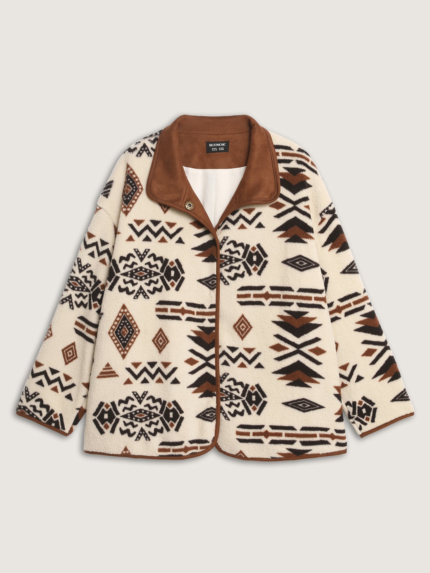 Suede Fleece Mix Geometric Print Jacket