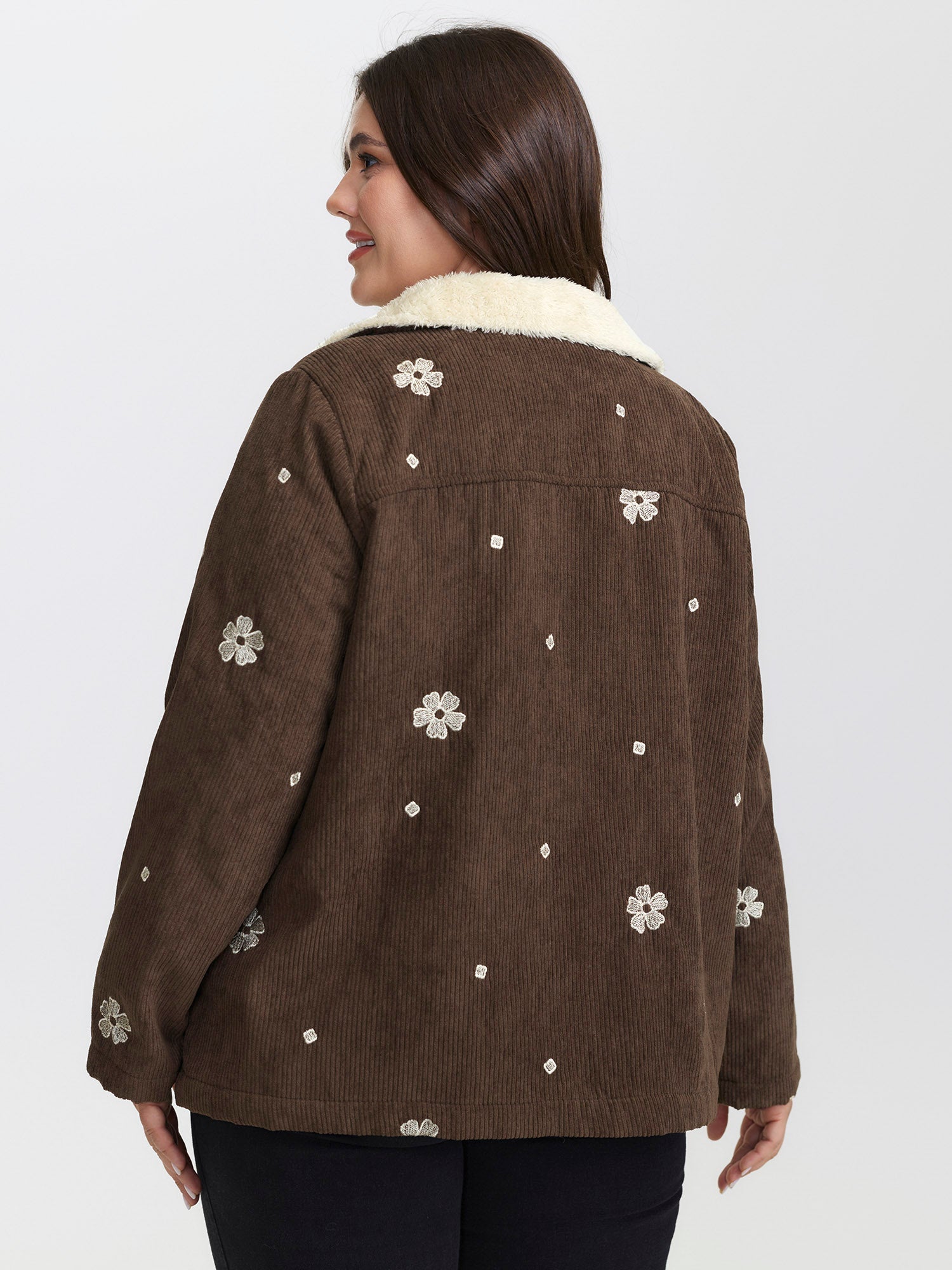 Floral Emrboidered Textured Button Jacket