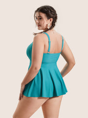 Solid Heart Neckline Ruched Swim Top