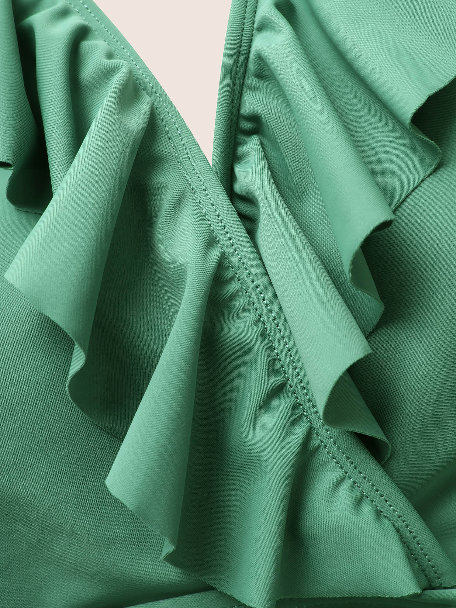 Solid Ruffle Surplice Neck Trim Swim Top