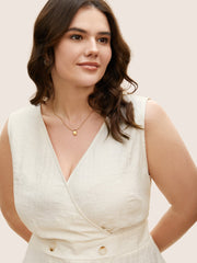 Solid Button Detail Shirred Wrap Tank Top