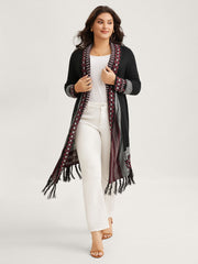 Bandana Print Fringe Trim Maxi Cardigan