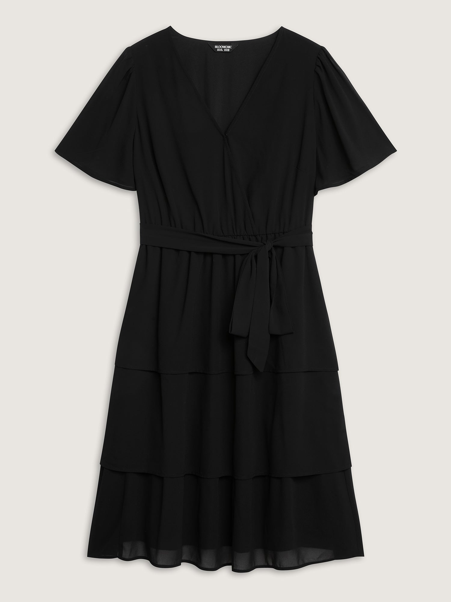 Sheer Chiffon Layered Skirt Belted Midi Dress