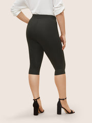 Solid Metal Chain Detail Pocket High Rise Leggings
