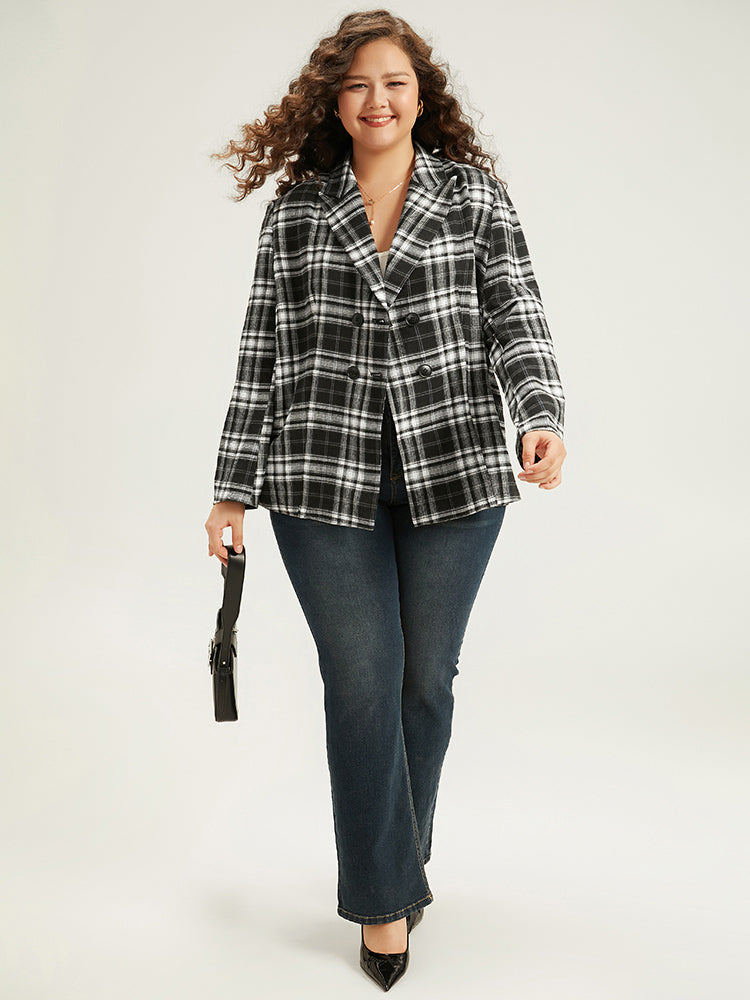 Plaid Suit Collar Button Fly Blazer