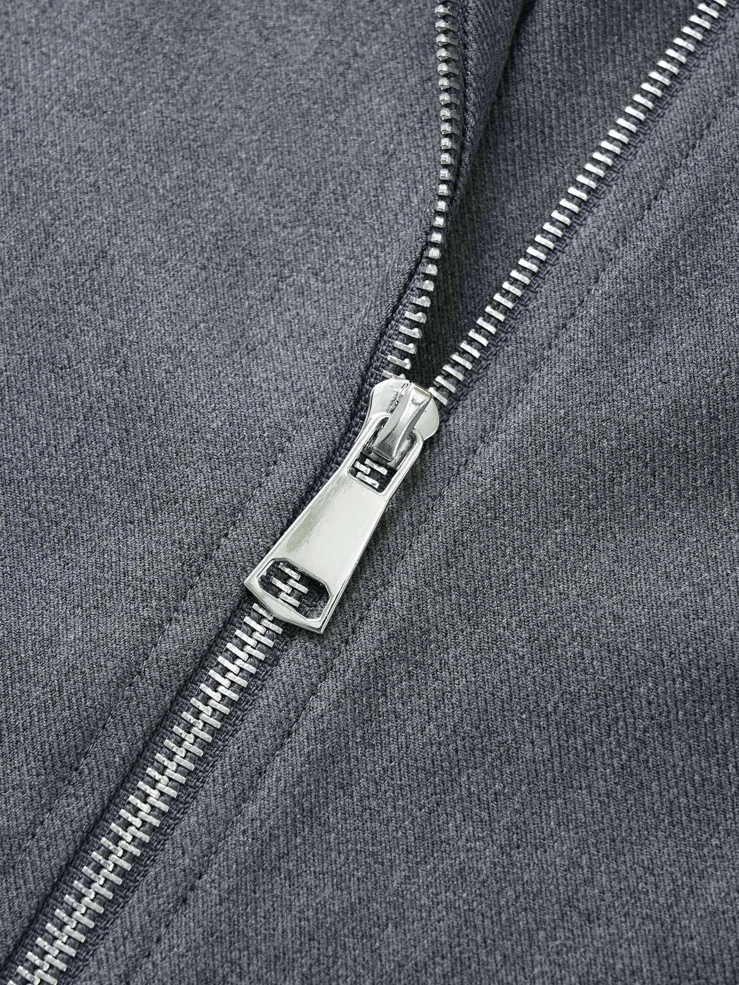 Solid Zipper Button Detail Tab Sleeve Jacket