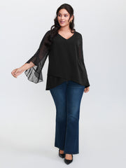 Sheer Polka Dots Sleeve Knit Top