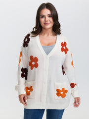 Floral Print Pockets Button-Front Knit Cardigan