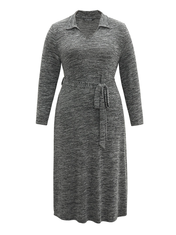 Solid Pocket Elastic Waist Ties Split Hem Dress