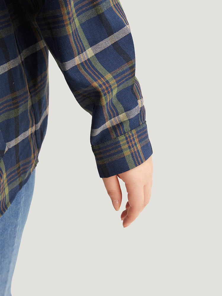 Plaid Lapel Collar Pocket Zipper Fly Coat