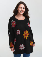 Floral Mushroom Print Jacquard Pullover