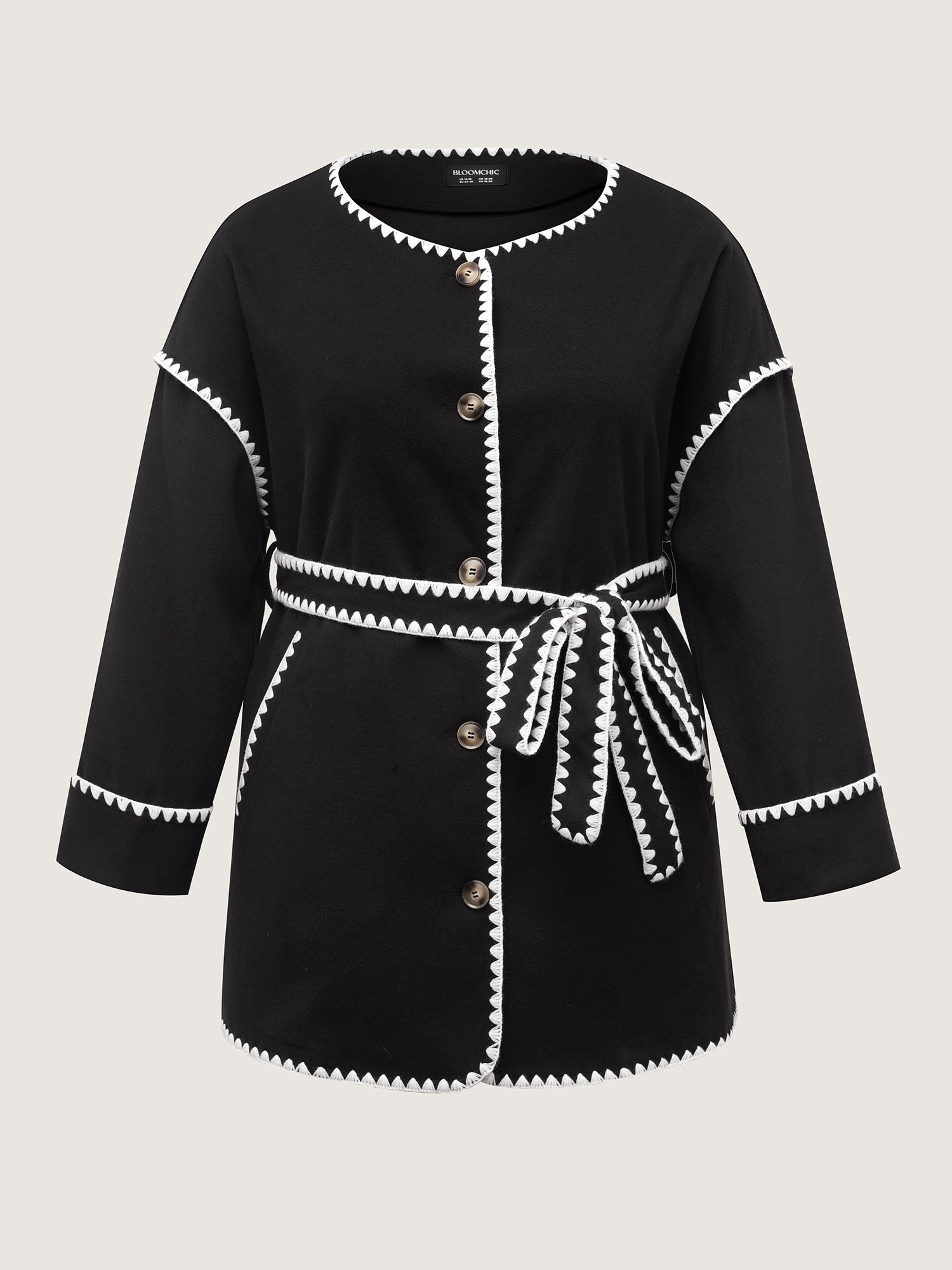 Overlock Stitch Color Contrast Belted Jacket