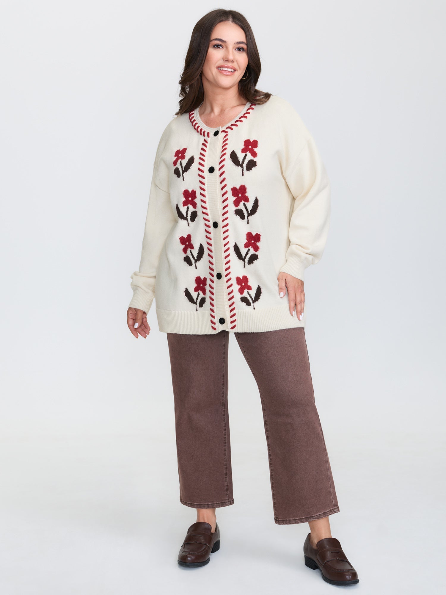 Floral Handmade Stitches Jacquard Knit Cardigan