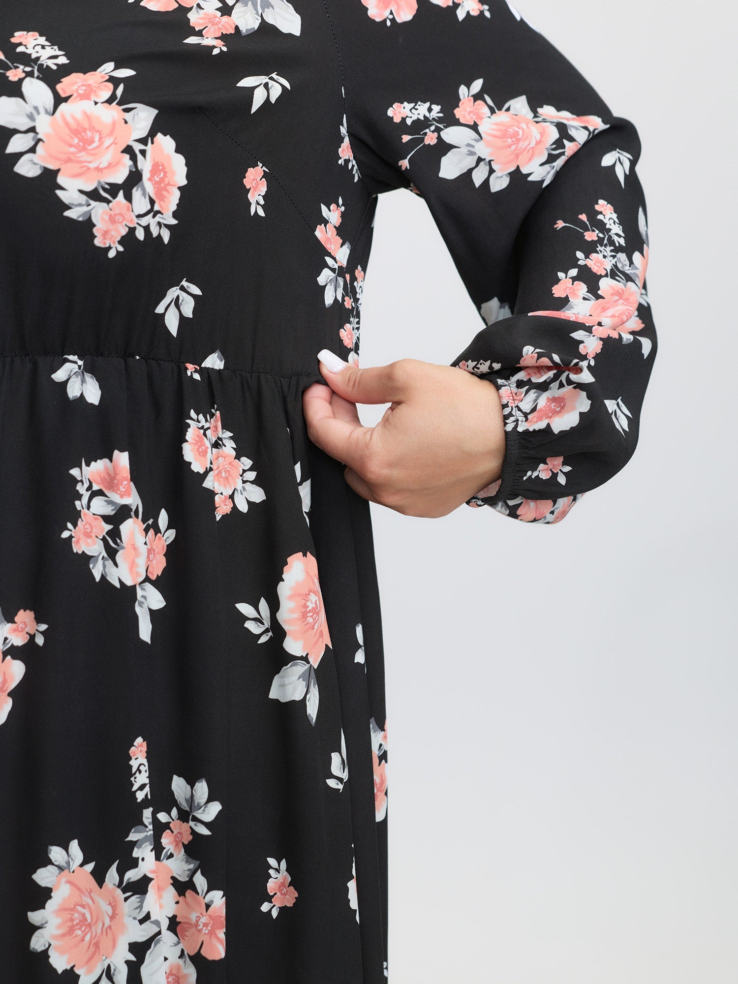 Floral Print Cut-Out Neck Slit Maxi Dress