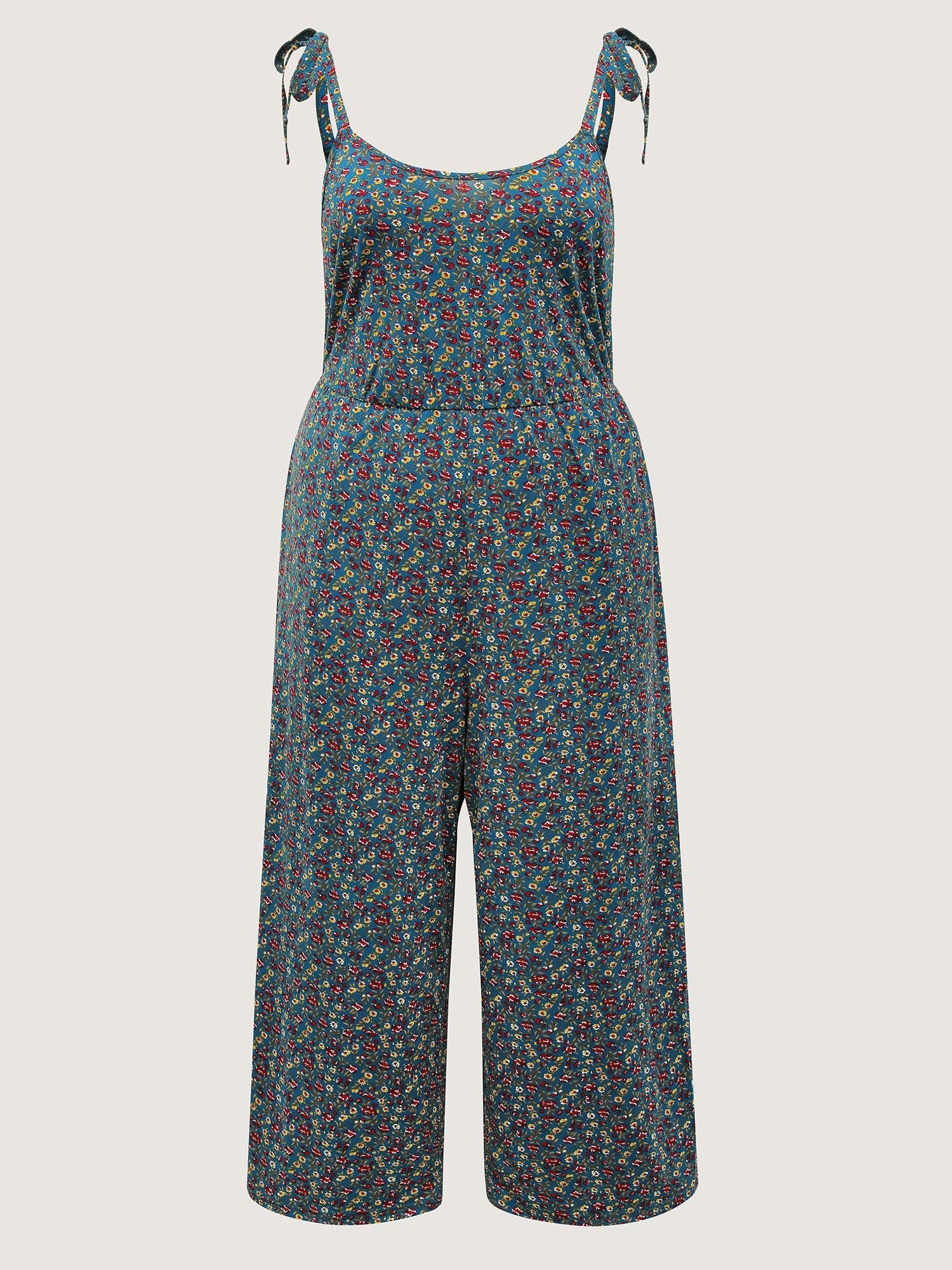 Stretchy Shoulder-Tie Floral Jumpsuit