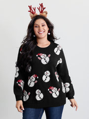 Snowman Jacquard Round Neck Pullover