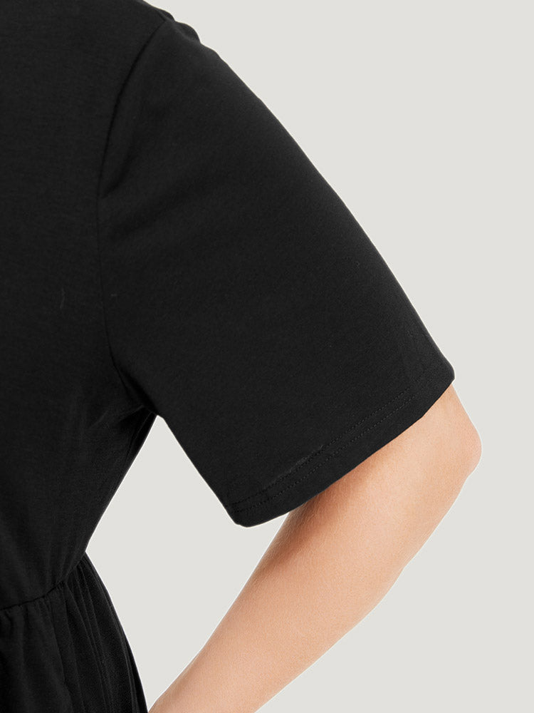 Solid Notched Pocket Flutter Hem Dress