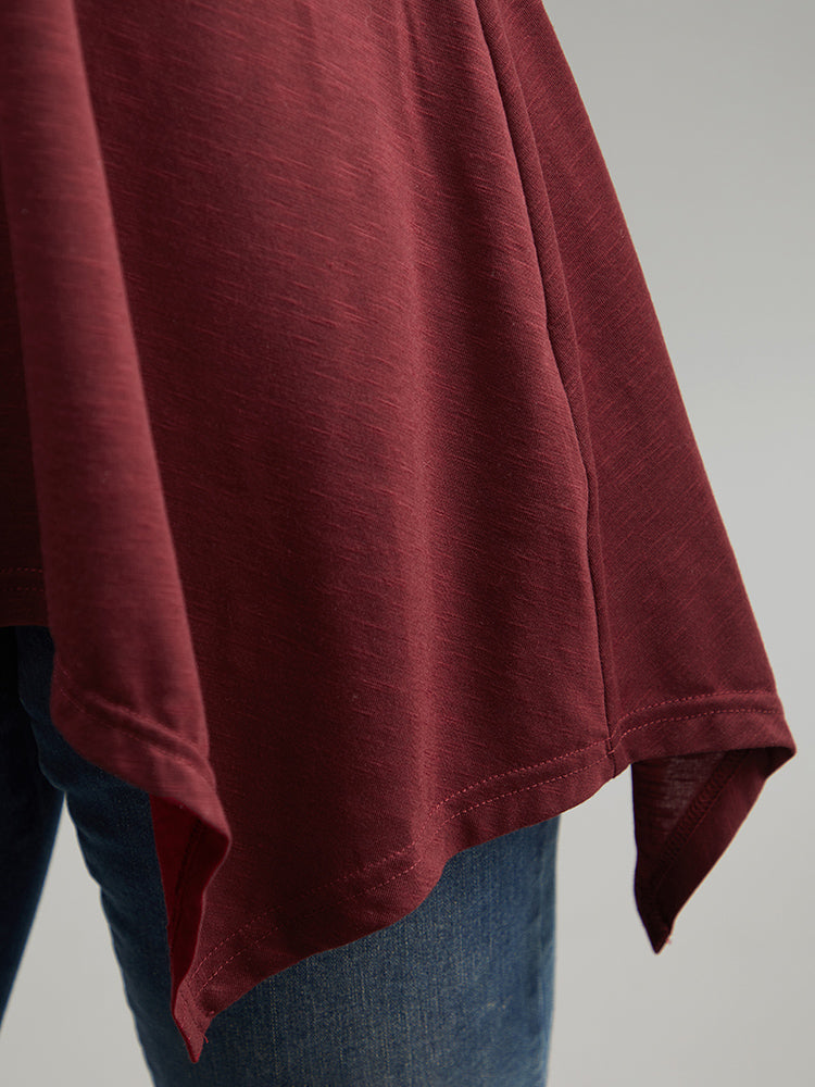 Solid Crochet Lace Mesh Hanky Hem T-shirt