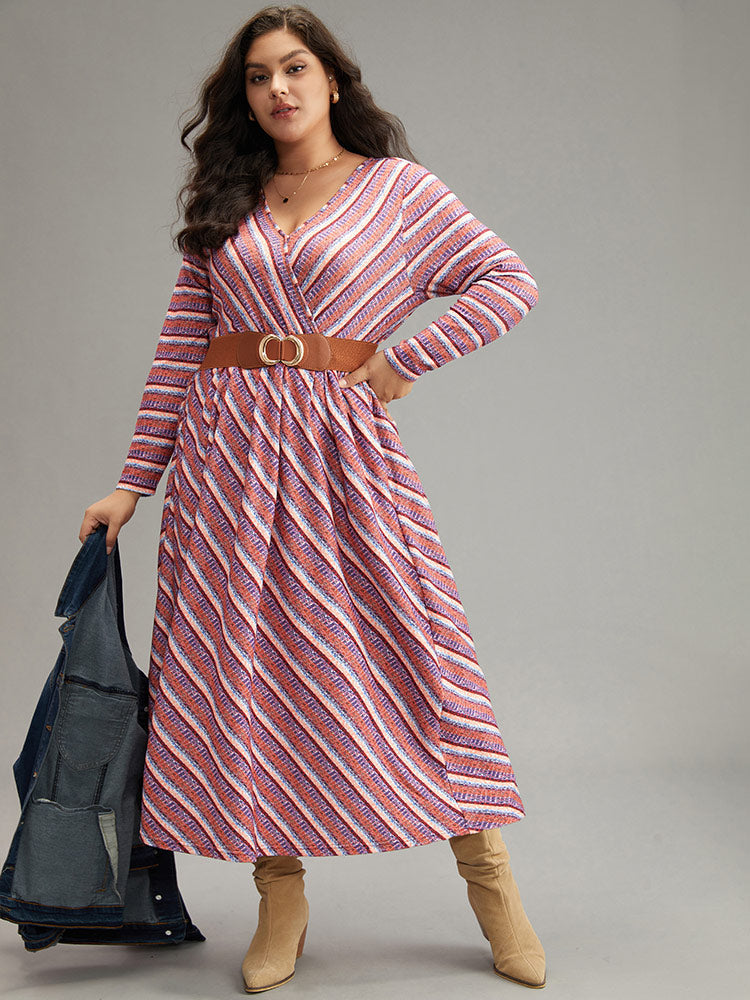 Striped Elastic Waist Gathered Dress