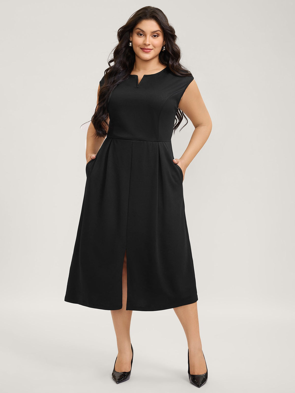 Stretchy Waist Pleated Midi Dress