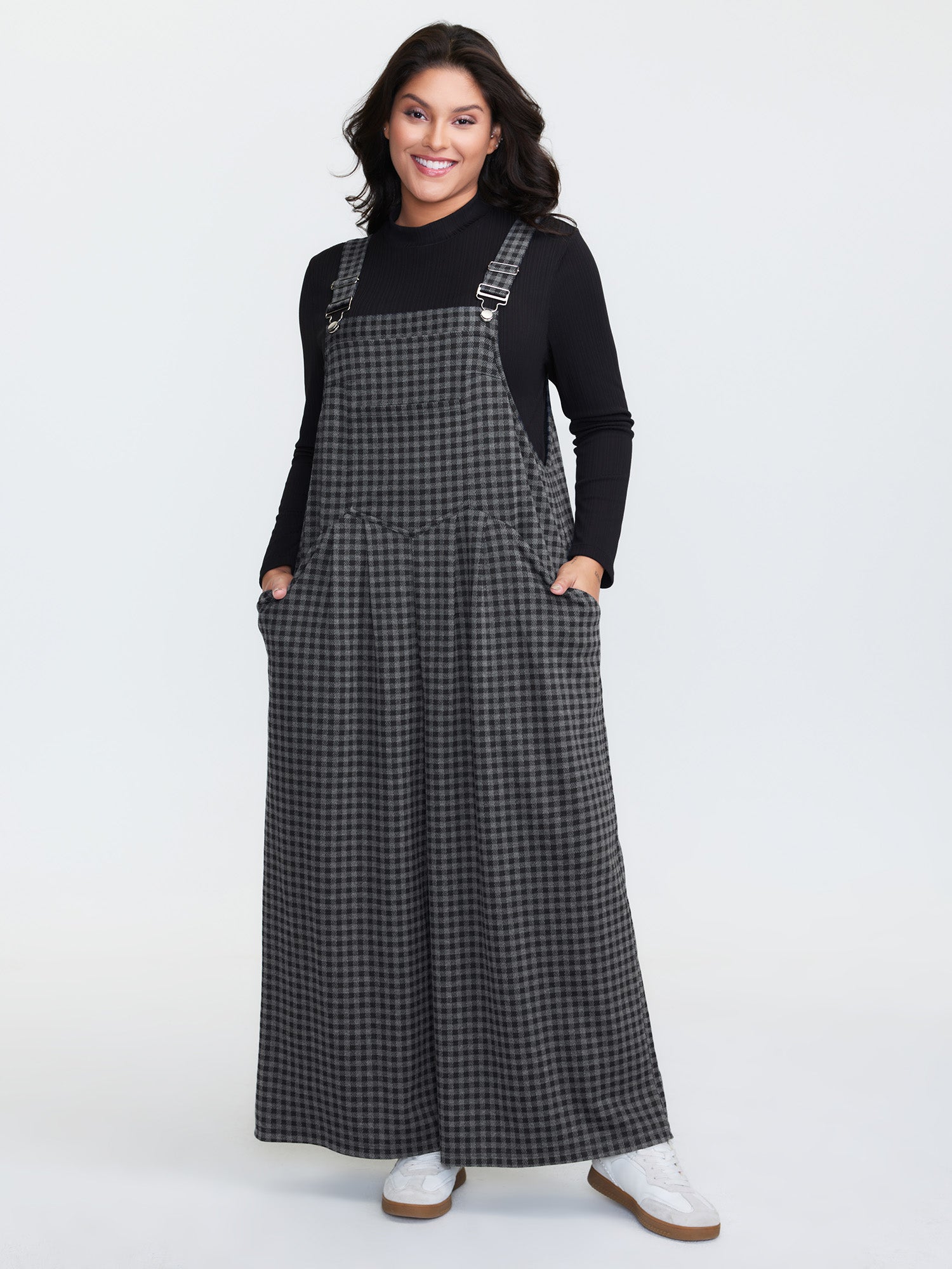 Checkered Pattern Pleated Jumpsuit