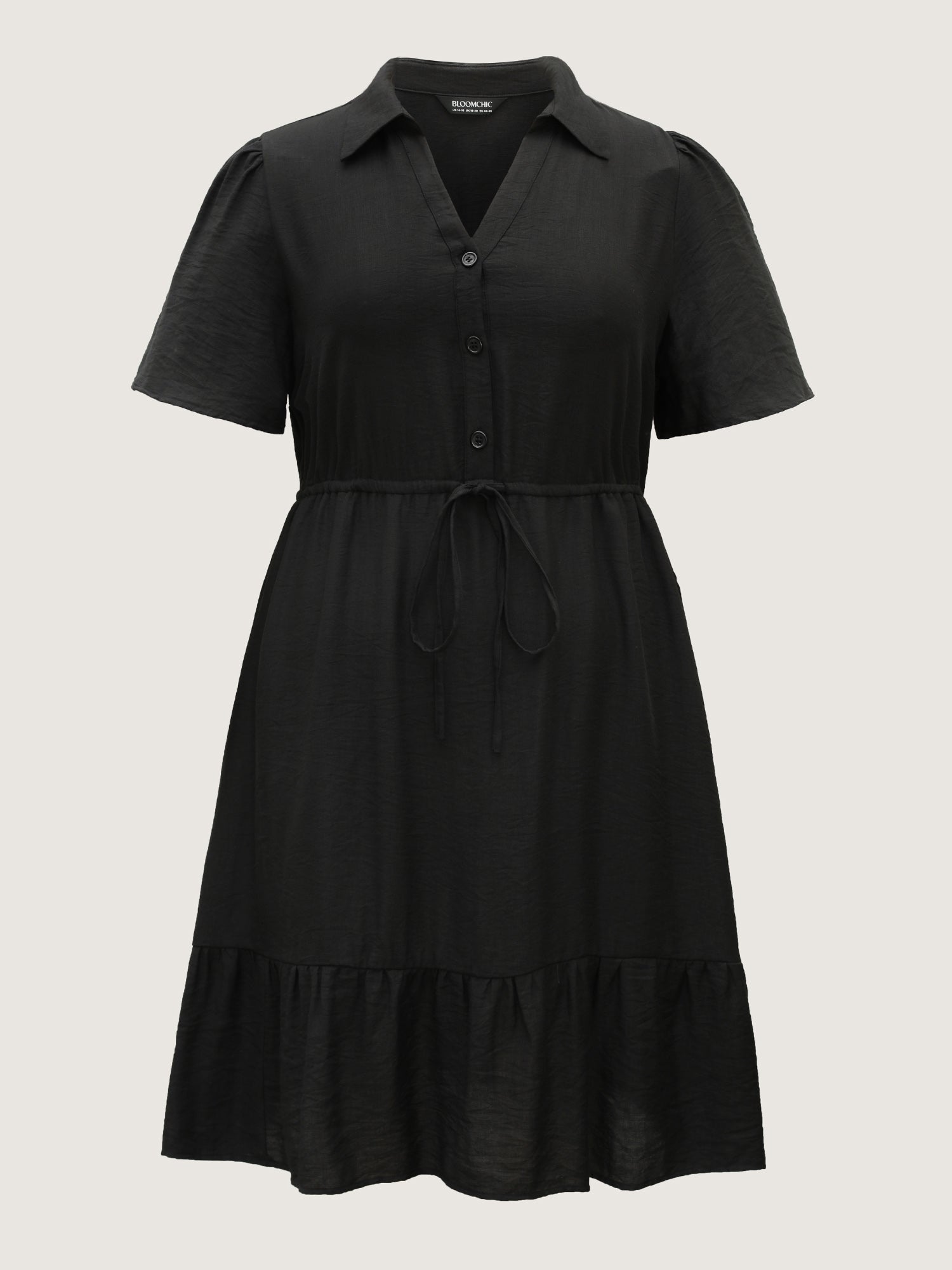 Button Placket Waist-Tie Midi Dress
