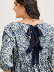 Check Toile de Jouy Shirred Pattern Blouse