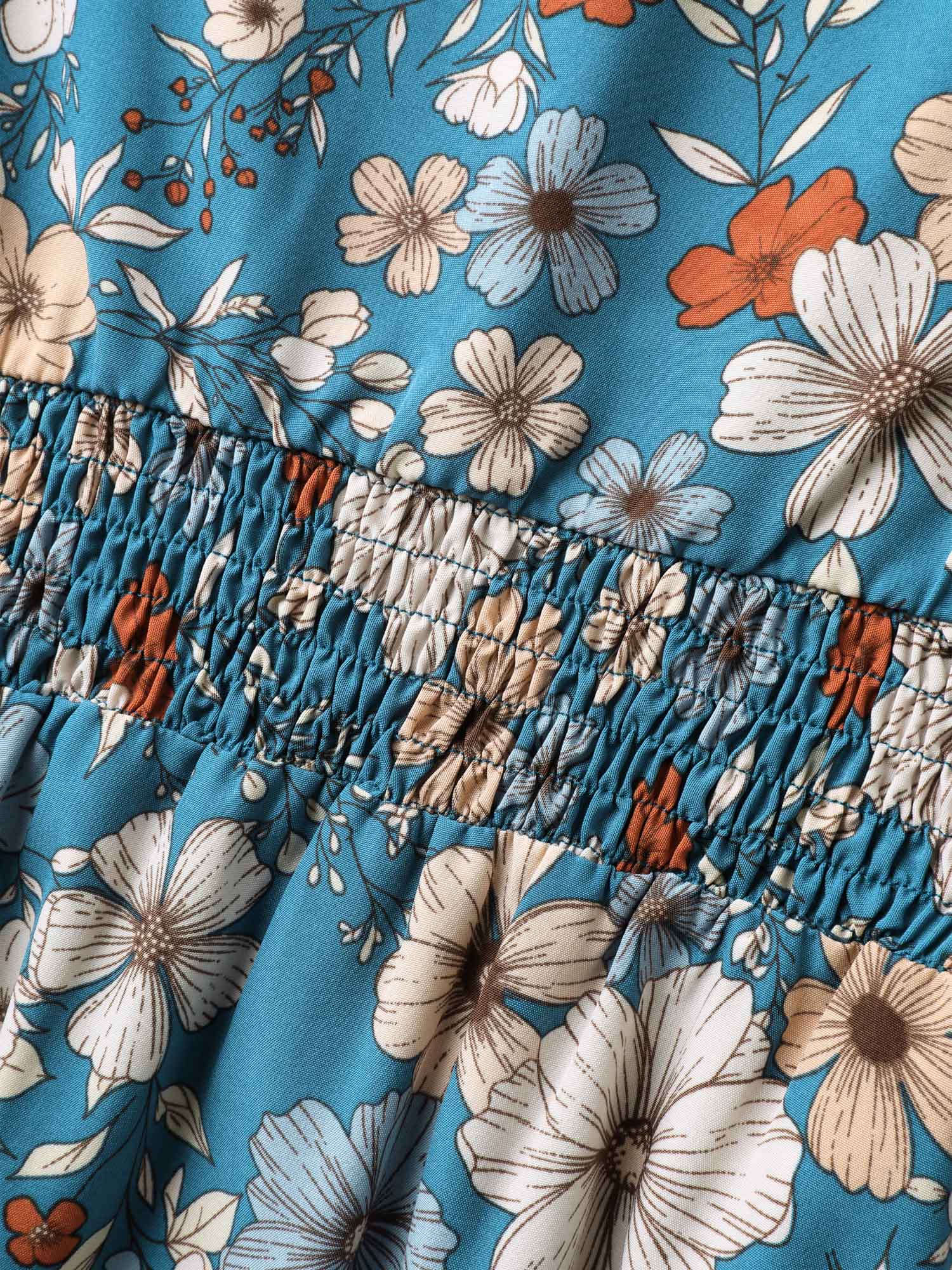 Floral Print Shirred Waist Midi Dress