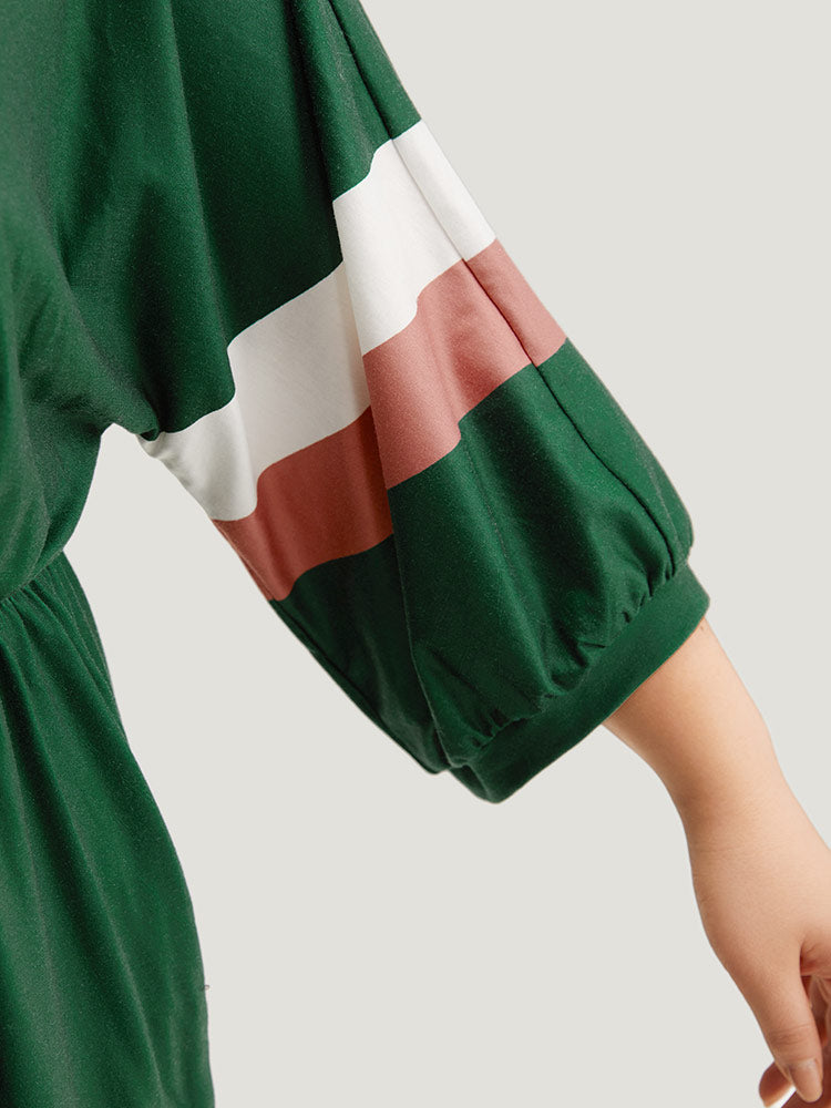 Striped Contrast Pocket Bowknot Patchwork Dress