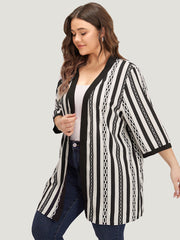 Striped Patchwork Contrast Open Front Kimono