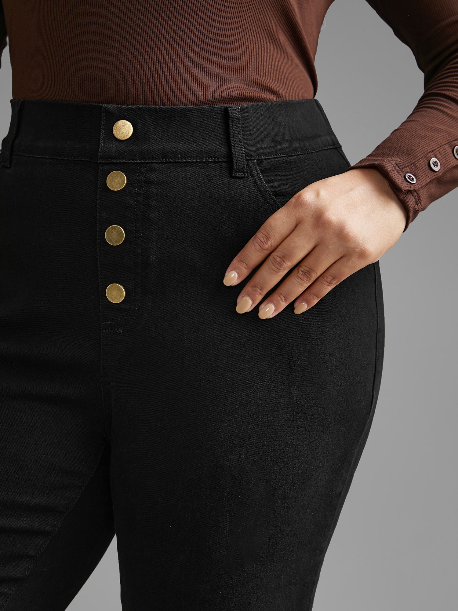 Black Wash Buckle Detail Bootcut Jeans