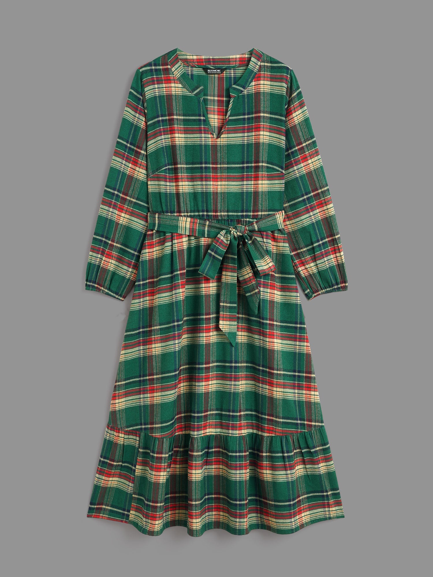Festive Notched Collar Plaid Dress