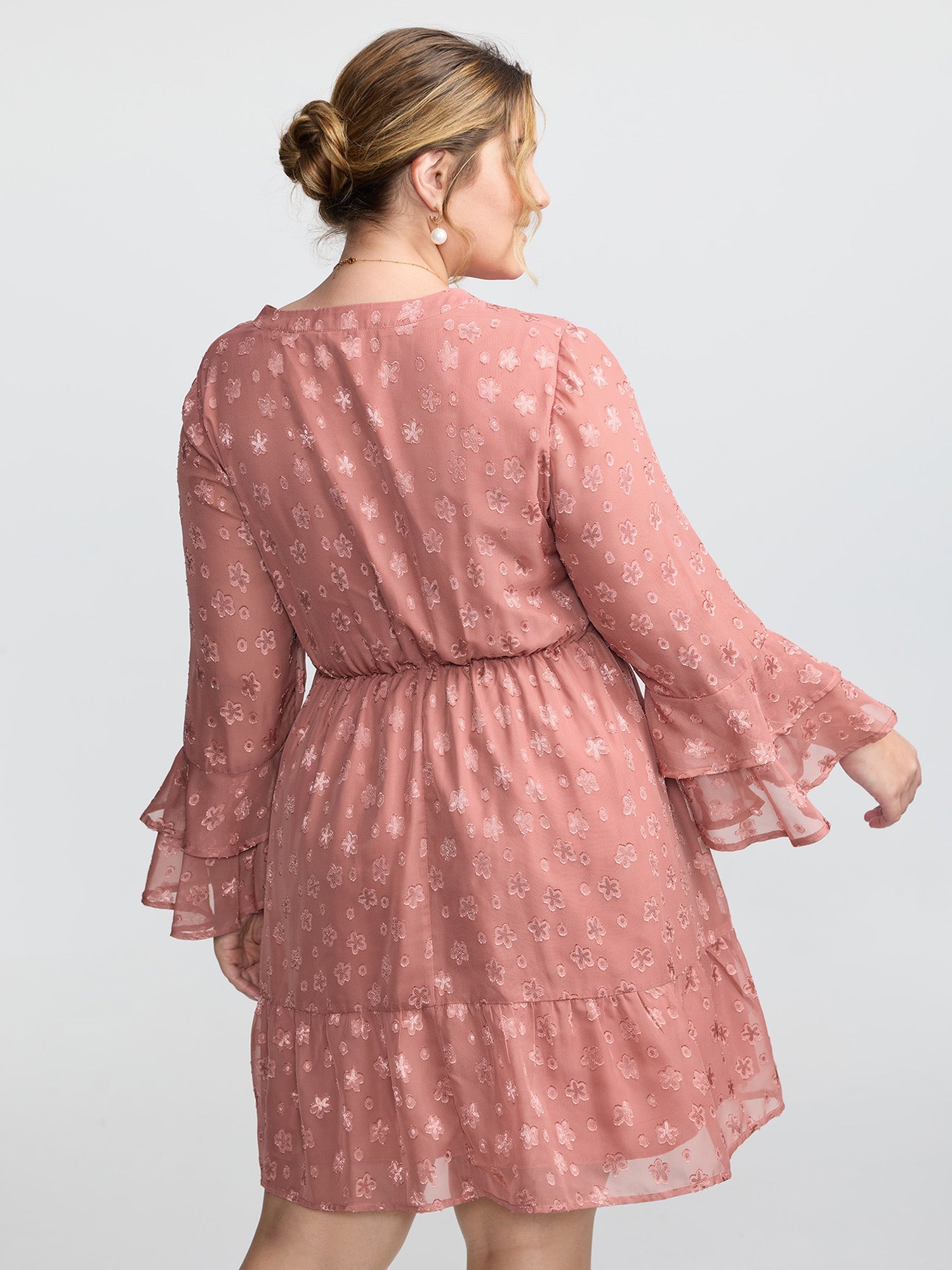 Floral Textured Layered Sleeve Sheer Mini Dress