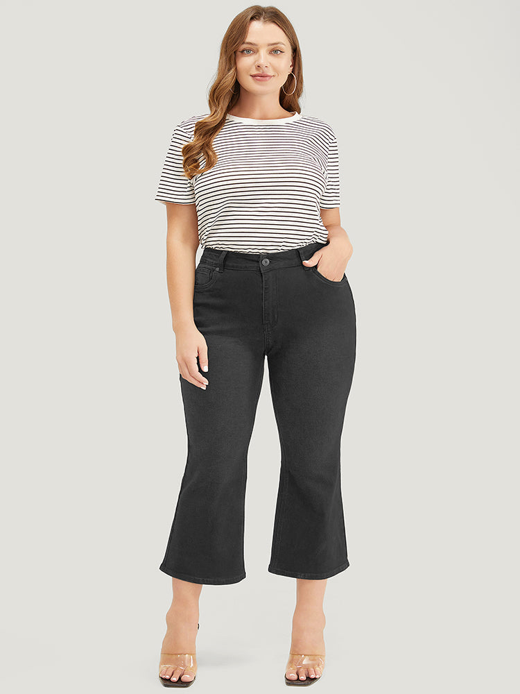 Bootcut Slightly Stretchy High Rise Black Wash Cropped Jeans