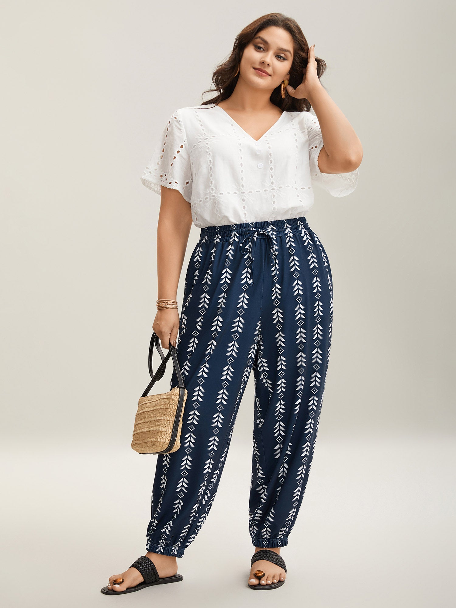Boho Geometric Print Stretchy Waist Pants