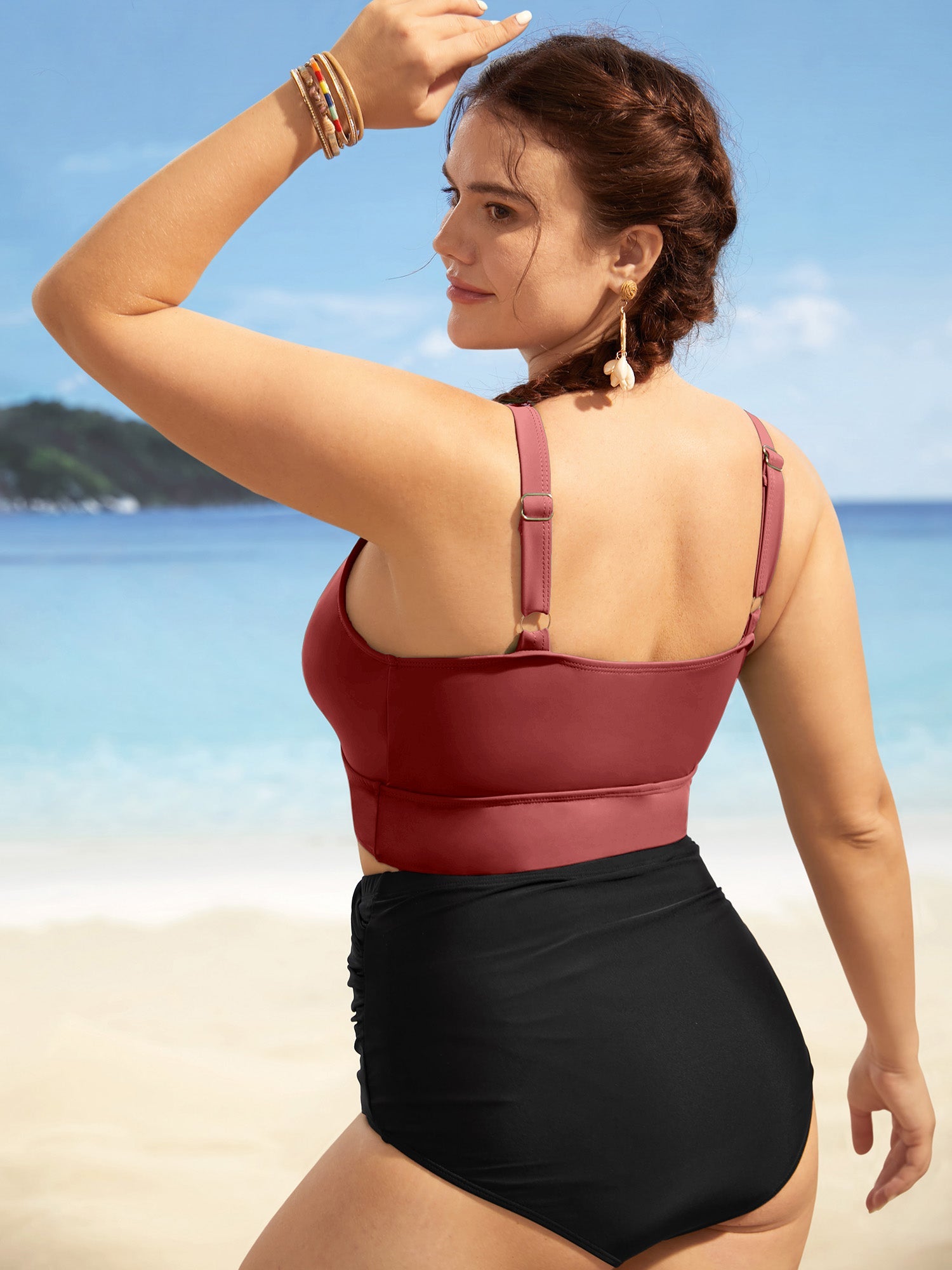 Solid Ruffle Surplice Neck Trim Swim Top