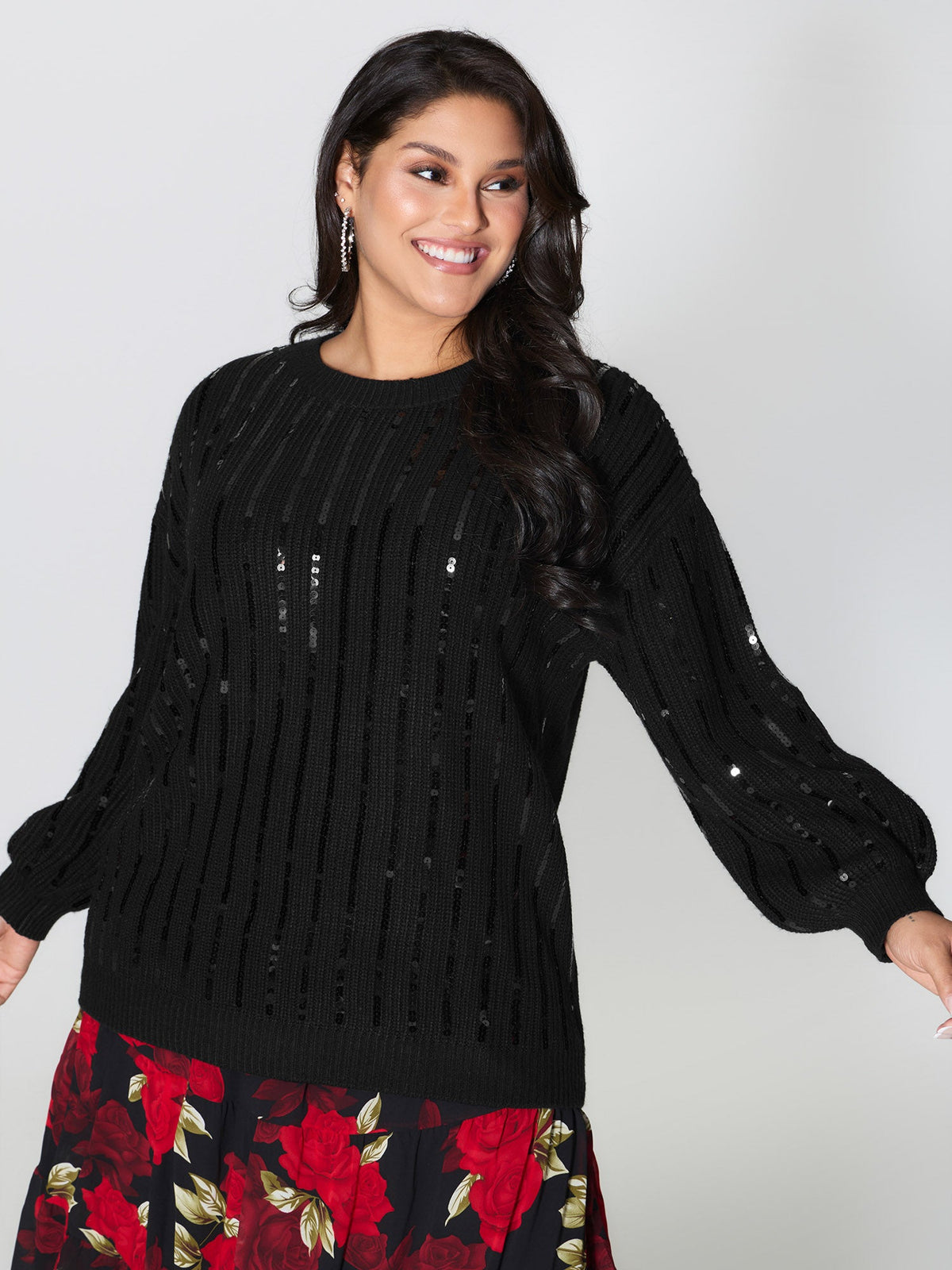 Sequin Embroidered Textured Pullover