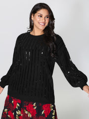 Sequin Embroidered Textured Pullover