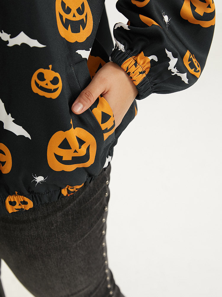Halloween Graphic Zipper Fly Pocket Coat