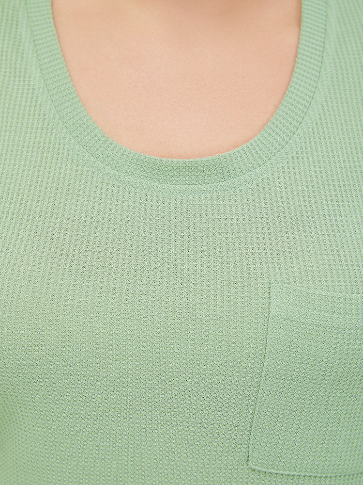 Solid Patched Pocket Waffle Knit Tank Top