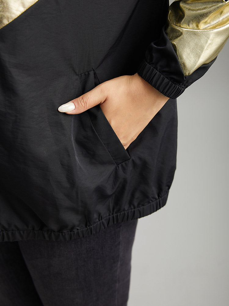 Geometric Patchwork Contrast Zipper Jacket