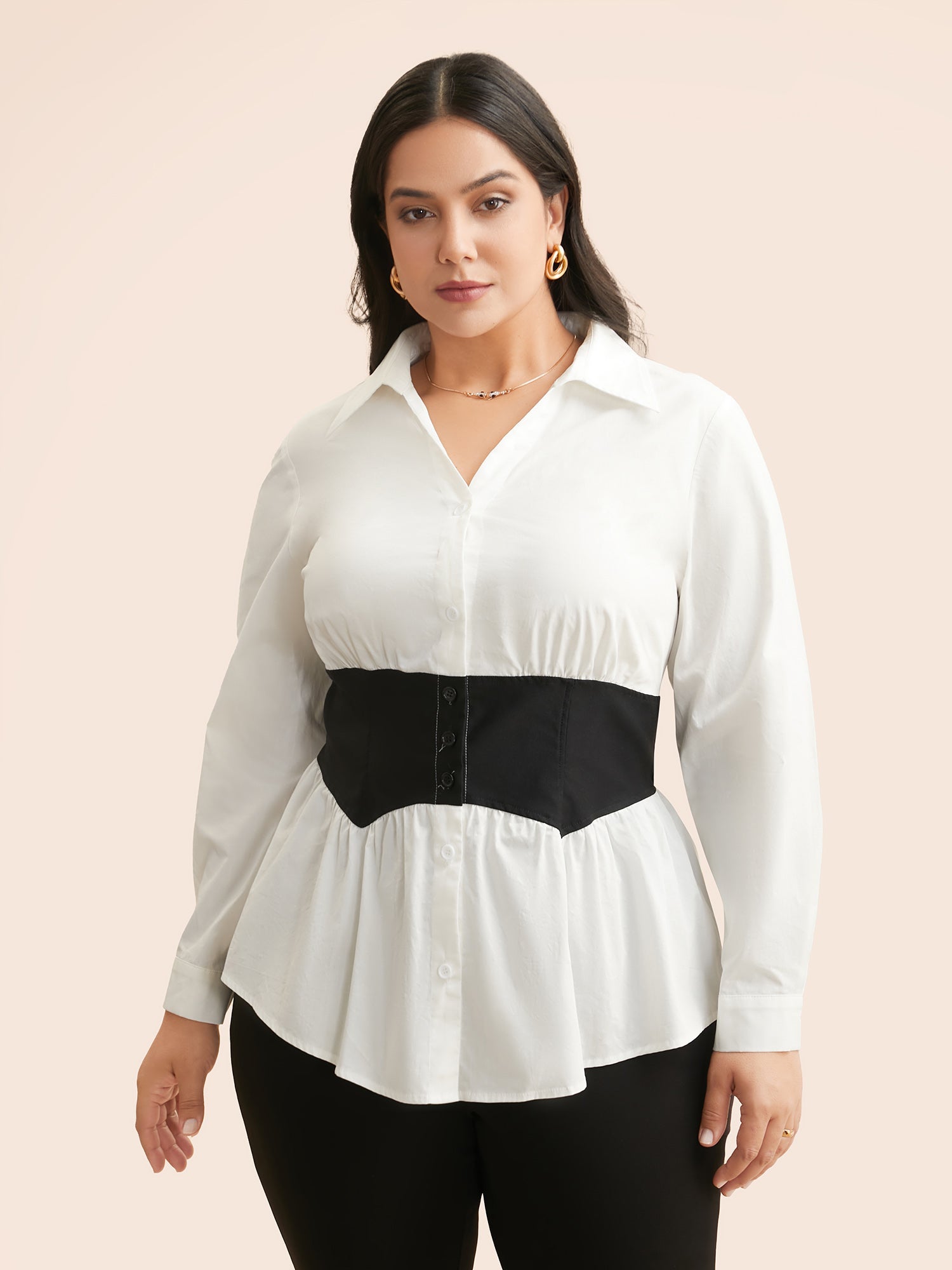 Shirt Collar Contrast Patchwork Shirt