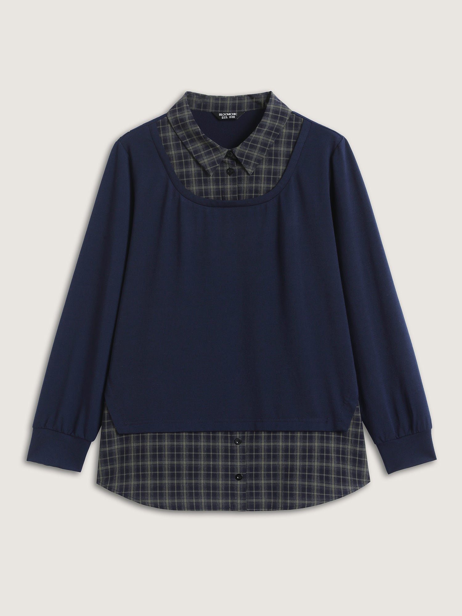 2-in-1 A-line Plaid Sweater Shirt Top