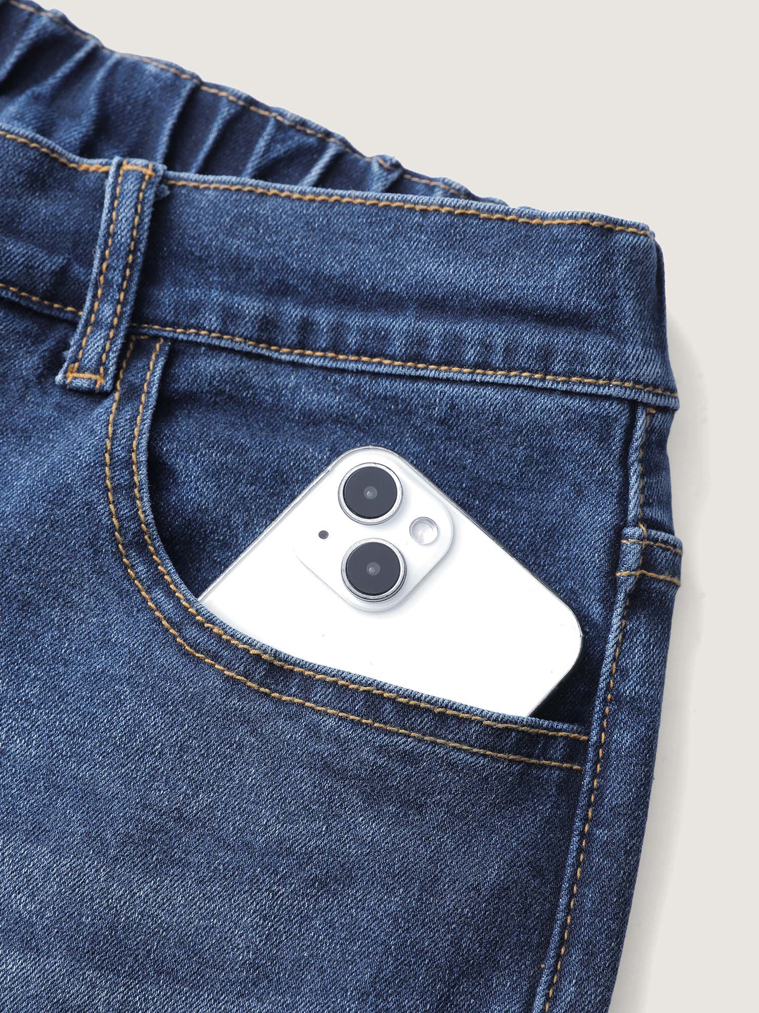 Stretchy Vintage Wash Roll Hem Jeans