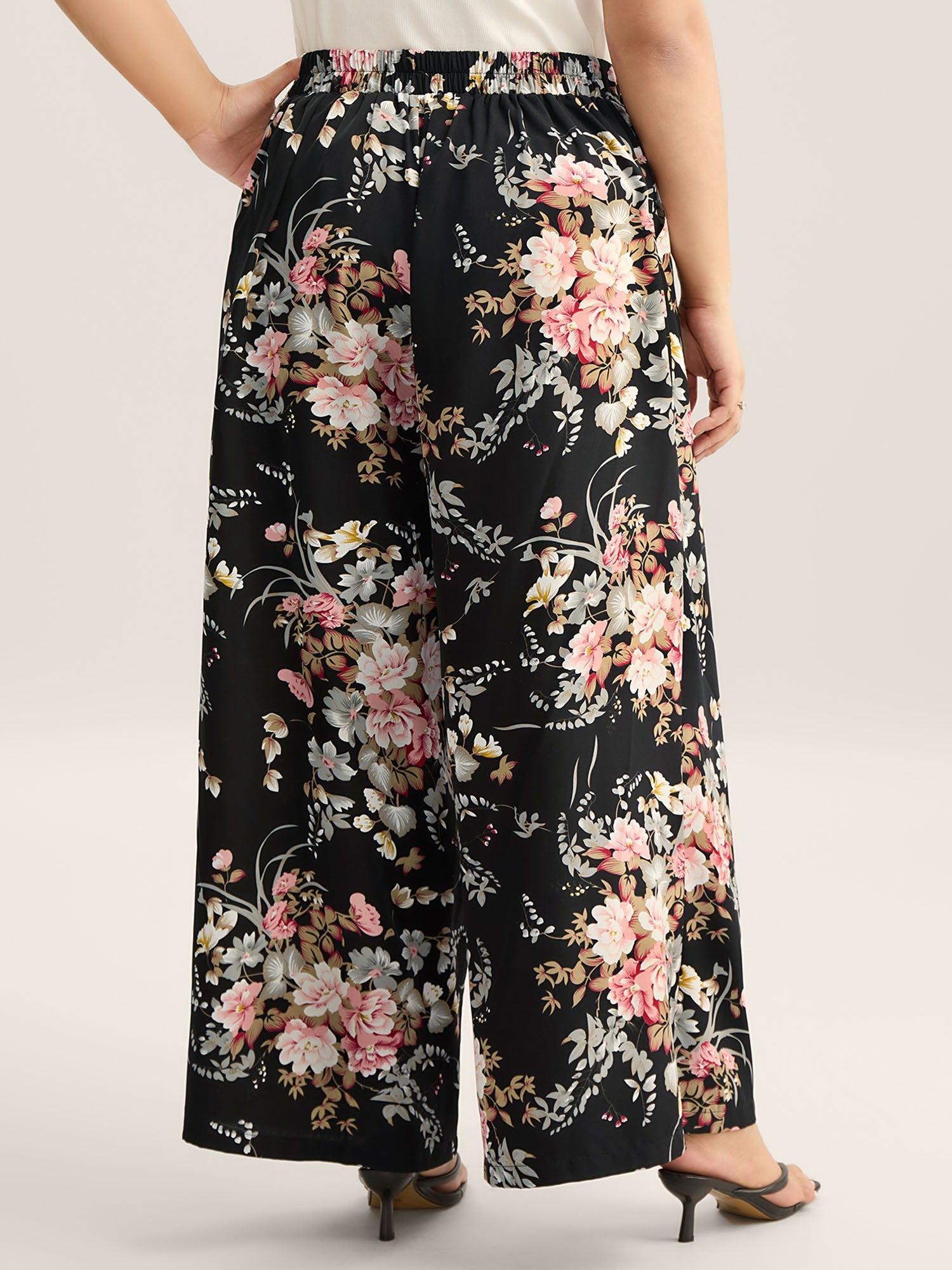 Floral Print Pockets Wide-Leg Pants