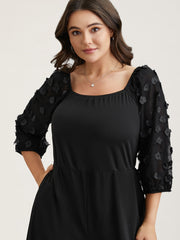 Floral Mesh Sleeve Pockets Straight-Leg Jumpsuit