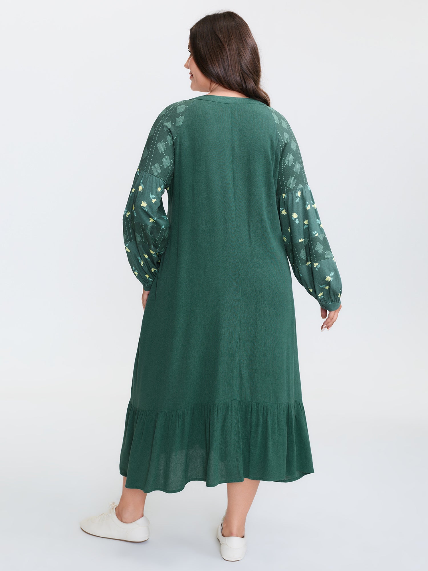 Floral Print Contrast Drawstring Midi Dress