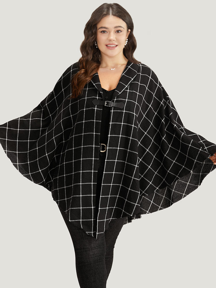 Plaid Buckle Detail Cape Kimono