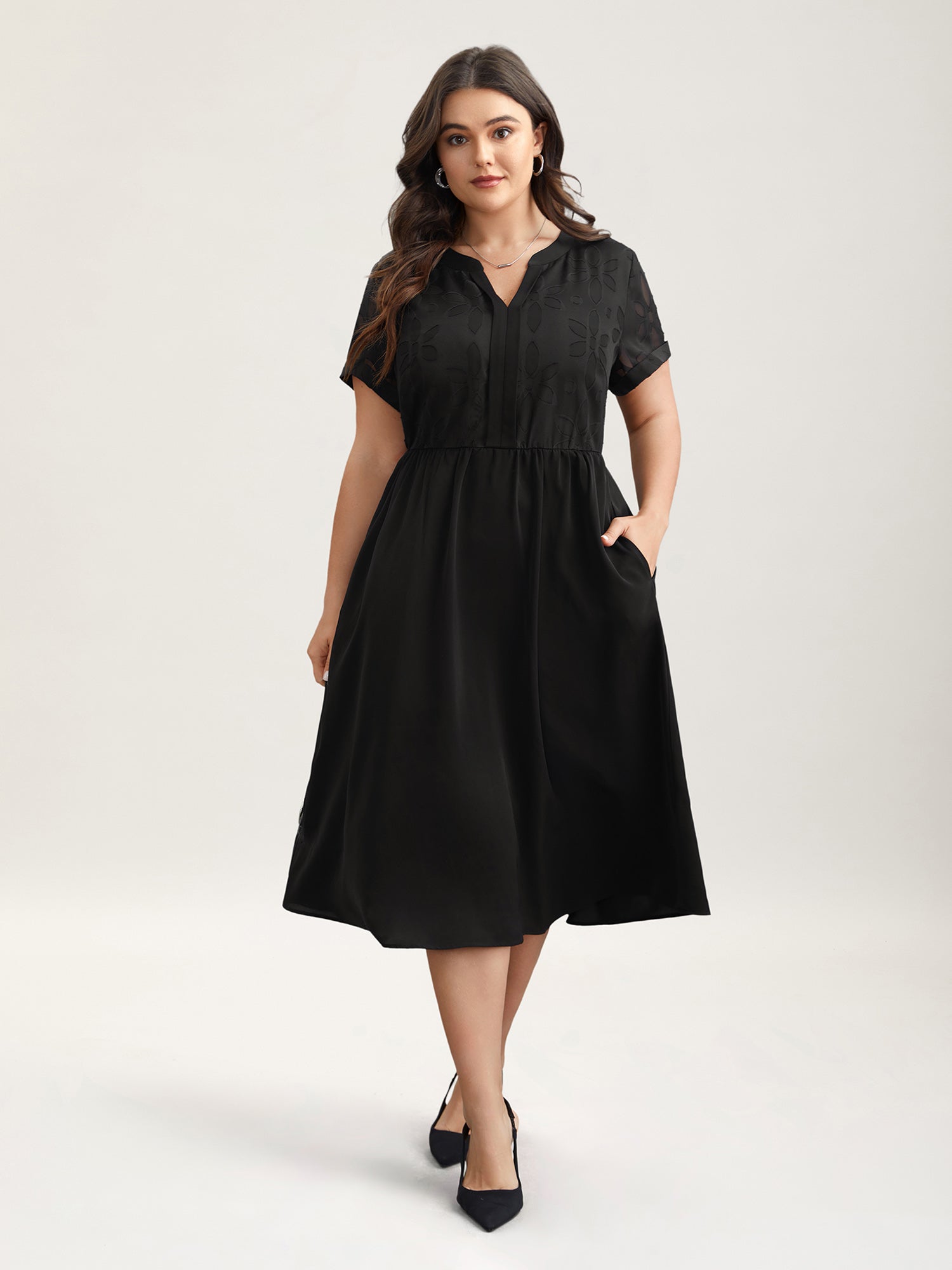 Sheer Back Textured Cut-Out Midi Dress