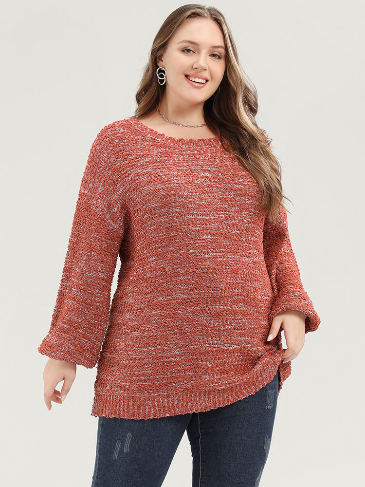 Solid Ping Pong Yarns Lantern Sleeve Round Neck Knit Top
